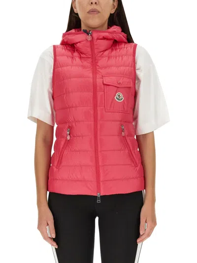 Moncler Glygos Hooded Quilted Gilet In Red