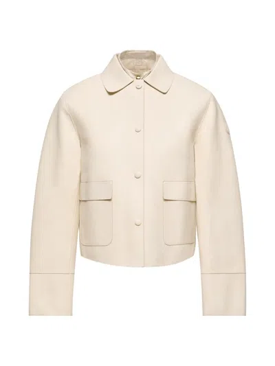 Moncler Doudoune-chemise En Cuir 3-en-1 Haricot, Femme, Blanc, Taille: 2 In Neutral