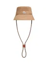 Moncler Logo Patch Drawstring Bucket Hat In Brown