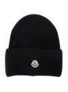 Moncler Ribbed Knit Carded Wool Beanie With Felt Logo Patch In Multi