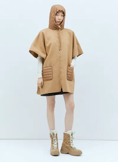 Moncler Women Hooded Down Cape In Cream