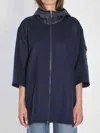 Moncler Women Hooded Wool Cape In Blue