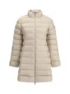 Moncler Midi Puffer Jacket High Collar In Neutral