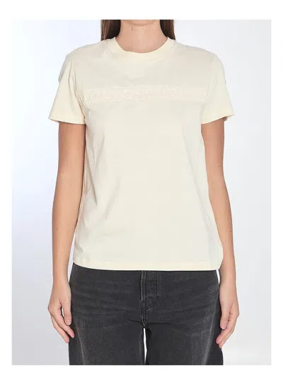 MONCLER WOMEN'S IVORY COTTON T-SHIRT WITH LOGO