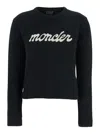 Moncler Cropped Sweater With Contrasting Embroidered Logo In Blue