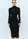 Moncler Half-zip Knit Crepe Midi Dress In Black