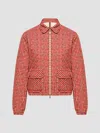 Moncler Lanset Houndstooth-pattern Zip-up Jacket In Brown