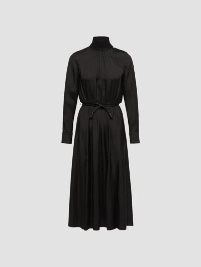 Moncler Women's Leather Logo Long Dress In Black