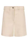Moncler Stretch Cotton Shorts With Maxi Logo Patch In Lightbeige
