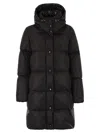 Moncler Women Litte - Long Down Jacket With Square Quilting And Hood In Black
