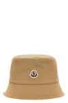 Moncler Logo Bucket Hat With Stitched Brim In Cream