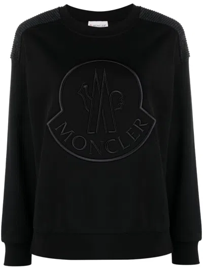 Moncler Logo Crewneck Cotton Sweatshirt In Multicolor