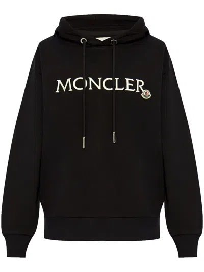 Moncler Black Embroidered Logo Hoodie