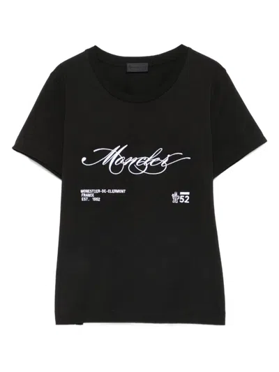 Moncler Women Logo Cotton T-shirt In Black