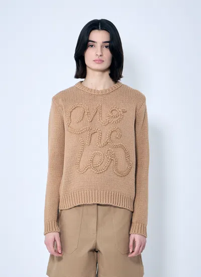 Moncler Women Logo Embroidered Sweater In Brown