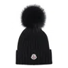 Moncler Black Logo Ribbed Texture Beanie Hat In Black