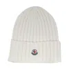 Moncler White Wool Beanie With Logo Patch In White
