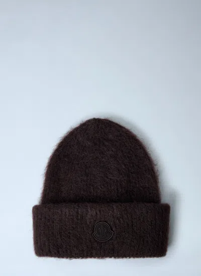 Moncler Women Logo Motif Beanie Hat In Brown