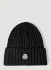 Moncler Women Logo Patch Beanie Hat In Black