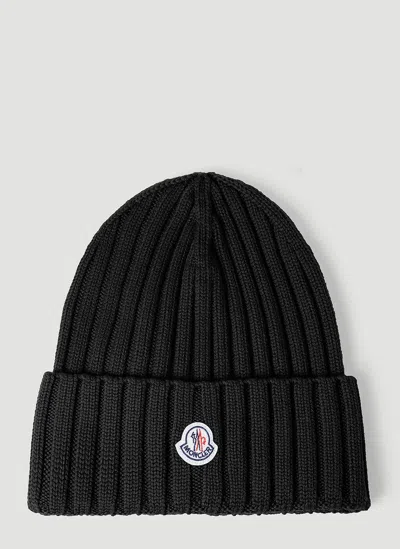 Moncler Women Logo Patch Beanie Hat In Black