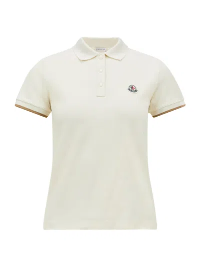 Moncler Women Logo Patch Cotton Piquet Polo Shirt White