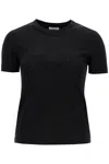 Moncler Women Black T-shirt With Rhinestone Logo In Cotton Woman In Black