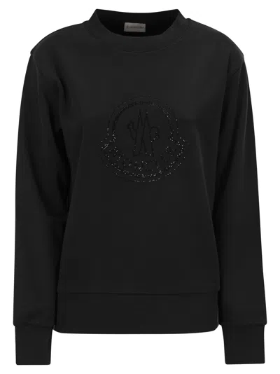 Moncler Women Logo Sweatshirt With Crystals In Black