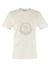 Moncler White T-shirt With Crystals Logo In Gray