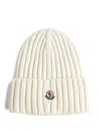 Moncler Ribbed Wool Logo Beanie In White