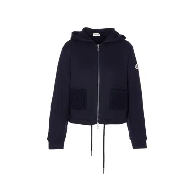Moncler Women Logo Zip Cardigan In Blue