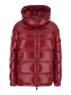 Moncler Ruby Red Down Jacket In Lacquered Nylon Women