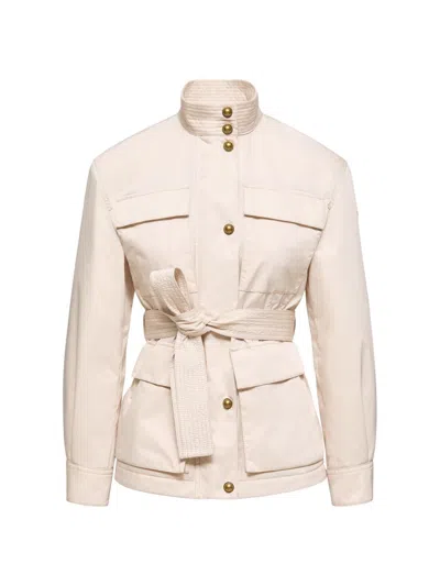 Moncler Maitake Leather-trimmed Jacket In Neutral