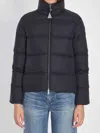 Moncler Puffer Jacket With High Collar And Pockets In Blue