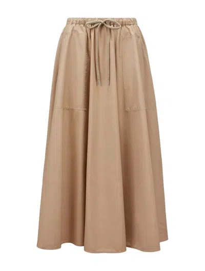 Moncler Beige Poplin Maxi Skirt In Brown
