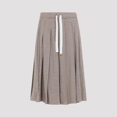 Moncler Micro Check Pleated Skirt Stretch Wool In Gray