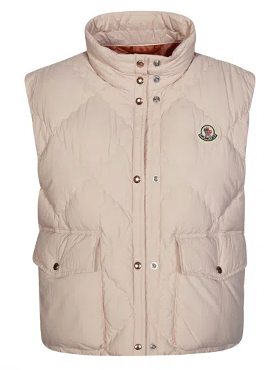 Moncler Biois High Collar Quilted Vest Pockets In Pink
