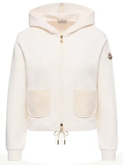 Moncler Women's Mini Hooded Zip Sweatshirt With Drawstring Hem - Size S In Bianco