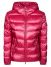 Moncler Womens Raspberry Glesse Hooded Short Down Jacket In Red