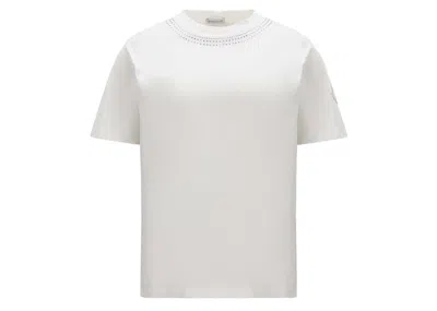 Pre-owned Moncler Women's  Crystal Encrusted T-shirt In White