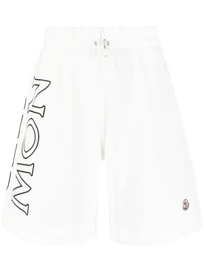 Pre-owned Moncler Women's  Logo Print Toggle Shorts In White