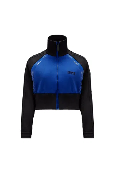 Pre-owned Moncler Women's  X Adidas Originals Acetate Zipup Sweatshirt In Black & Blue In Multi