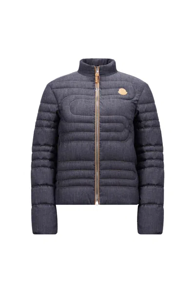Pre-owned Moncler Women's  Xiaoqing Snakequilted Denim Short Down Jacket In Denim Blue