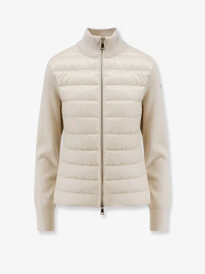 Moncler Women Nylon Down Jacket With Virgin Wool Inserts In Neutral