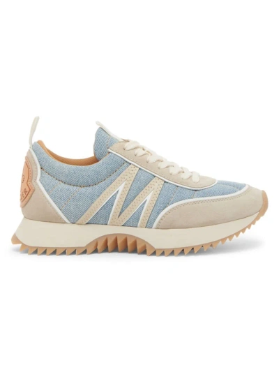 Moncler Women's Pacey Denim & Suede Low-top Sneakers In Light Blue