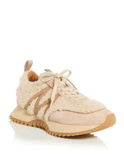 MONCLER WOMEN'S PACEY SHEARLING LOW TOP SNEAKERS