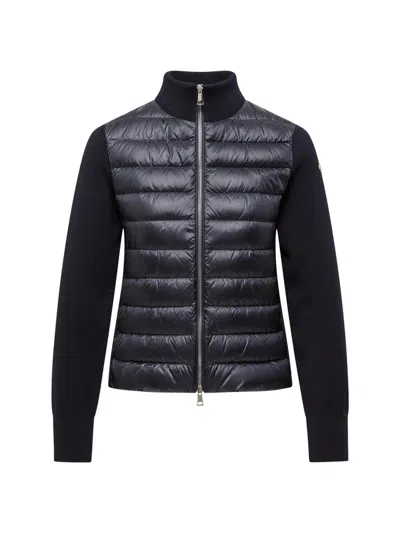 Moncler Women's Padded Down Knit Wool Cardigan In Navy Blue