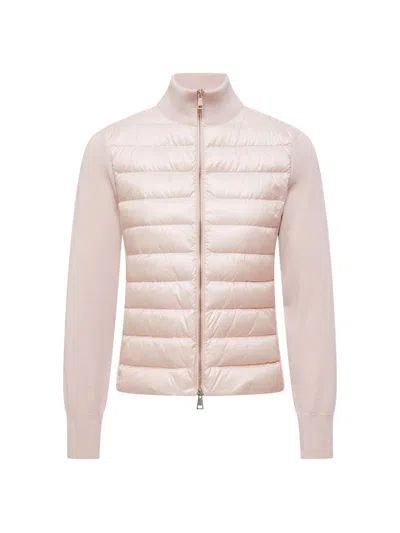 Moncler Women's Padded Down Knit Wool Cardigan In Pink
