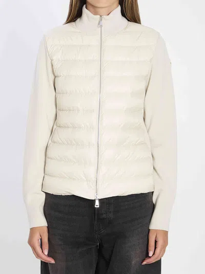 Moncler Women Padded Wool Cardigan With Zip In White