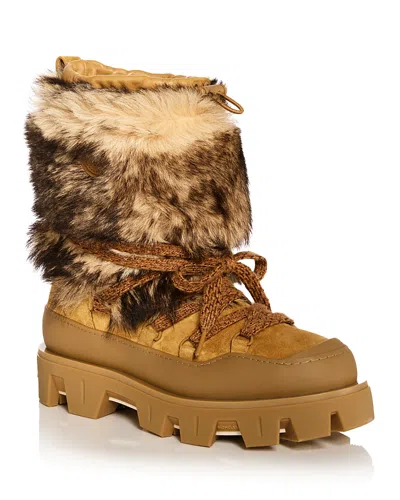 Moncler Peak Apres Suede And Shearling Ankle Boots In Orange