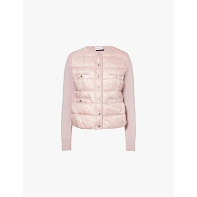 Moncler Womens Pink Branded-patch Quilted Wool-down Cardigan